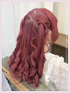 新宿コットン(cotton hair) ハーフツイン　地毛リボンアレンジ