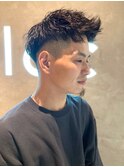 アップバング　メンズショート　黒髪　アッシュ　ビジネスヘア