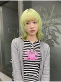 シャギーレイヤーウルフカットハイトーンホワイトミントカラー