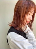 ミディアム/ロング/オレンジ/アプリコットオレンジ/20代30代