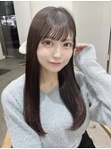 小顔薄めバンググレージュレイヤーロング前髪パーマ黒髪
