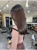 小顔ストレートロングストレートパーマオリーブベージュ韓国ボブ