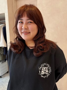 【晴音】くせ毛ウルフ/オレンジブラウン/ミディアム/20代