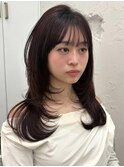 セミロングレイヤー/シャギーカット/モカブラウン