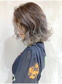 ホワイトブロンド似合わせカットウェーブミディアム_ba306492