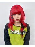 ビビッドレッド姫ボブカットボーダーデザインカラー