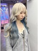 ☆透明感ホワイトベージュ×ペールブルー☆インナーカラー
