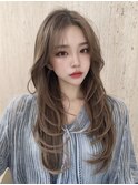 韓国レイヤーロング美髪グレージュアッシュインナーグレージュ