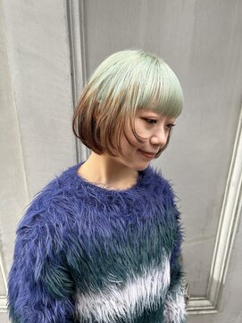 stair : case ginza7【ステアケース】 ふんわりショートボブ×ハイトーンミントグリーン×ルーツカラー