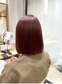 デザインカラー艶ワインレッドボブ