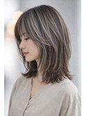 /白髪ぼかしハイライト/ミディアムレイヤー