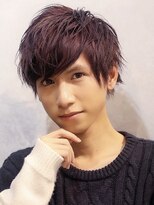 パープルナチュラルツーブロック刈り上げ学生ホストパーマ