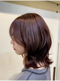 ミディアム×艶ボルドーカラー