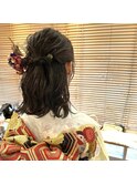 ハーフアップスタイル　成人式ヘアセット