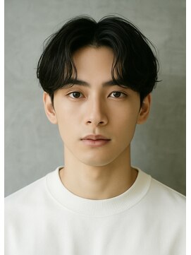 にもう ブルーブラック センターパート フェザーパーマ ST9