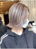 バレイヤージュグレージュハイライトダブルカラーケアブリーチ