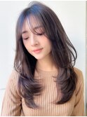小顔ワンカールレイヤーカットくびれヘアアプリコットオレンジ
