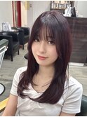 大人かわいい/レイヤーロング/グレーベージュ/前髪パーマ/我孫子