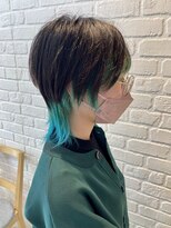 デイジー インデックスヘア 大島店(DAISY index hair) ウルフショート ターコイズグリーン イヤリングカラー グリーン