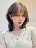 顔周りレイヤーカットボブレイヤーグレージュ顔周りカット