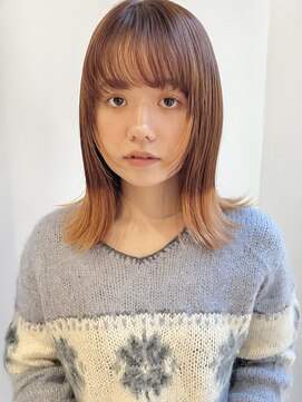 ラミエバイメルト 下北沢(lamie by melt) 毛利/ミディアム 切りっぱなし 外はね オレンジベージュ 暖色