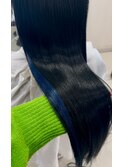 エクステ８０本黒髪インナーブルー/長さだし/馴染ませエクステ/