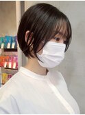 横浜西口大人ショートボブココアベージュ前髪なしグレージュ40代