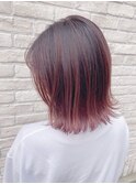 横浜で叶う！白髪ぼかしバレイヤージュカラー赤ピンク（ayaka）
