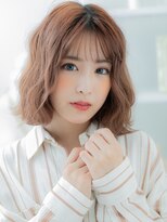 モッズヘア 越谷(mod's hair)&nbsp;ミルクティーピンクくせ毛風ゆるふわミディa越谷20代30代40代