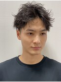 メンズヘアアッシュブラックスパイキーショートマッシュパーマ