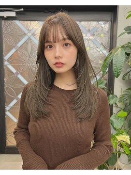 ブリンク(blink) 前髪ありブリーチなしオリーブベージュケアカラートリートメント