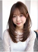 ロング暗めカラー顔周りレイヤーフェイスフレーミング_F20980