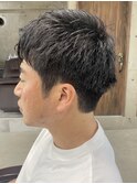 メンズ/アップバング/ツーブロックマッシュ/束感ショート波巻き