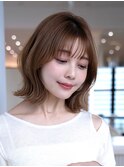 20代30代大人可愛い斜めバング/ストレートボブ/シルキーベージュ