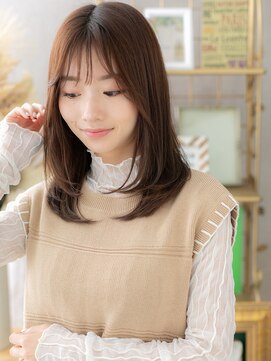 カバーヘア ブリス 川口(COVER HAIR bliss) 透け感カーキベージュ小顔ミディアムレイヤーh3川口20代30代40代