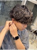 大分つよめ波巻きスパイラルパーマメンズカットラウンドマッシュ