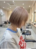切りっぱなしボブタッセルボブダブルカラーピンクベージュカラー