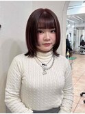 姫カットミディアムレイヤー×カシスレッド
