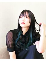 シノヤ 本店 インナーカラー★ブルー×サイドバング前髪