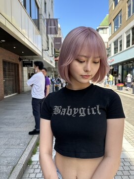 リノショアーズ 元町店(RINOSHORES) ぱっつん前髪ミニボブ×透明感ペールピンク合わせカットうるツヤ