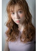 オレンジベージュウェーブパーマエアリーロングv戸頭20代30代