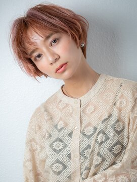 カバーヘア イヴ 戸頭店(COVER HAIR EVE) 透明感カラーアプリコットオレンジひし形ショートv戸頭20代30代
