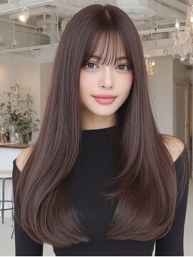 モモ(momo) 韓国ヘアロング顔周りレイヤーココアベージュ_m0002