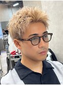 アップバングツーブロックダブルカラーブリーチメッシュ