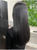 ブリーチなしグレージュ 髪質改善 ロング ストレートヘア