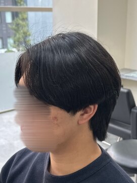 フェザーパーマ/グレーブルーカラー／刈り上げショートパンク