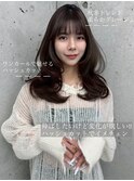 ミディアムレイヤーカット／前髪カット／グレージュ