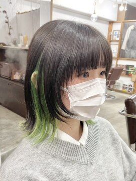 リッカ(RICCA) 【インナーカラー】イエローグリーン×ウルフボブ♪