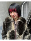bibito インナーカラー　赤　ボブ　ウルフ