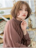 かきあげ前髪キャラメルベージュ韓国風ボブa戸頭20代30代40代